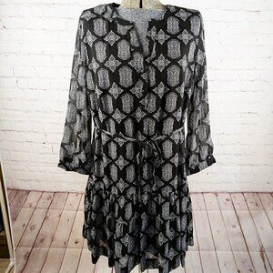 Rose & Olive Black/White Abstract Long Sleeve Dress L